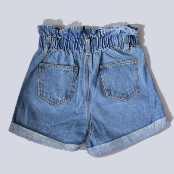 Paperbag Elastc Waist High Rise Denim Shorts - Picture 6 of 8